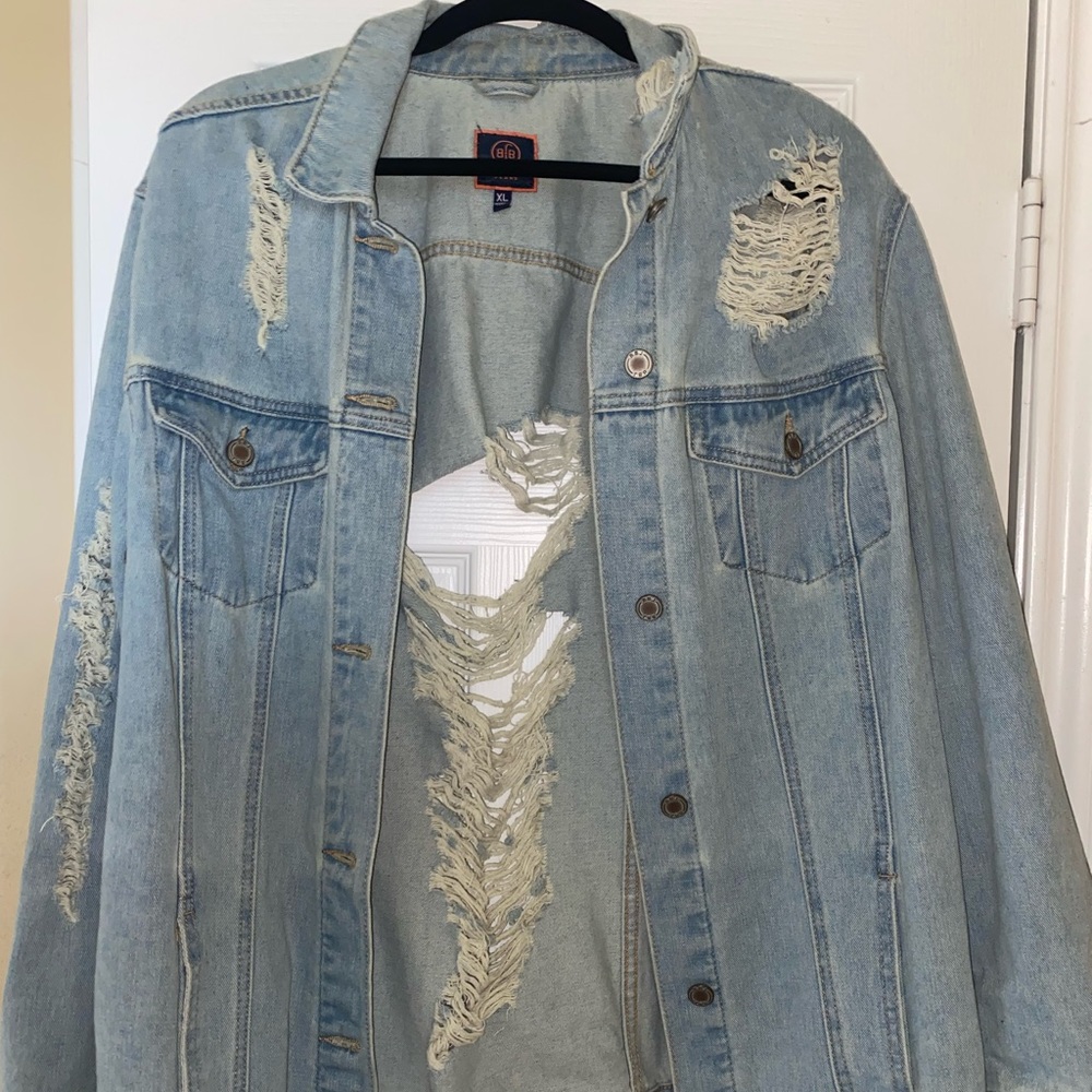 Distressed denim jacket